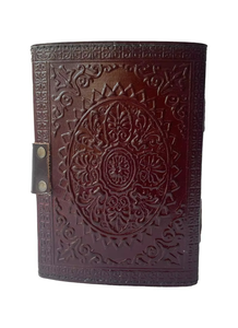 Dark Brown Genuine Leather Journal Notebook With Metal C-Lock Handmade Deckle Edge <b>Papers</b> Sun & Moon <b>Embossed</b> Note Book Or Diary - Product Image 3