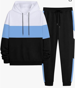 OEM Wholesale Custom Men's 2-Piece Color Block Front Streetwear Winter Tracksuit Set Hoodie Pullover Sweatshirt Jogger - Product Image 2