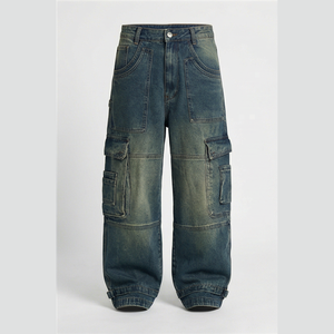 Pantalones Cargo de Mezclilla para Hombre, Cintura Media, Corte Regular, Estilo Utilitario, Lavado a la Piedra, Algodón, Otoño - Product Image 5
