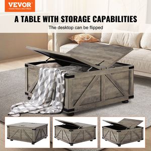 Tavolino da Caffè Rustico in Legno Stile Fattoria da 36 Pollici con Piano Quadrato Incernierato e Ampio Vano Portaoggetti per Soggiorno e Cocktail Hour - Product Image 2