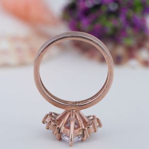 Gold Plated 925 <b>Silver</b> Classic Women's Wedding <b>Ring</b> <b>Set</b> with Marquise Cut Moissanite Side Accent Prong Setting Trendy Resizable - Product Image 5