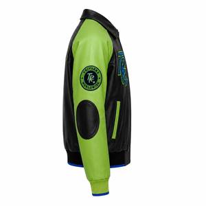 Blouson Bomber en Cuir PU Noir et Vert Néon pour Homme Triveers avec Patch Logo TR Brodé, Col Montant, Vêtement d'Hiver Fabriqué au Pakistan - Product Image 5