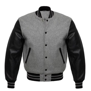 Men's Black Varsity Jacket Orange PU Leather Sleeves Turn-down Collar <b>Covered</b> <b>Button</b> Closure Front OEM Service Casual Autumn - Product Image 5