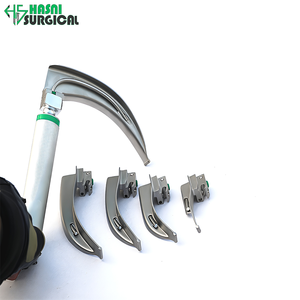 Laryngoscope à fibres optiques Macintosh, ensemble d'instruments manuels de 5 pièces avec poignées et lames en acier pour usage chirurgical ORL, réutilisable - Product Image 1