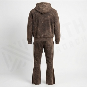 Survêtement éco-responsable grande taille délavé à l'acide, sweat à capuche zippé d'hiver respirant avec motif lettres, couleur personnalisable - Product Image 2