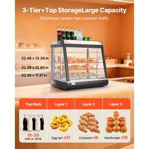 Commercial 3-Tier Food Warmer Display 1200W LED Light 75L Capacity Hamburger Steam <b>Heating</b> <b>Top</b> Storage Adjustable Shelves Model - Product Image 5