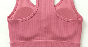 Pink Ribbed Wire Free Knitted Solid Sports <b>Bra</b> Women High Support Workout Crop Top Breathable <b>Stretch</b> Fitness Yoga - Product Image 2
