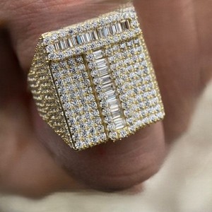 Luxury Letter K <b>Cocktail</b> <b>Ring</b> With Baguette Cut Diamond Pave Setting Yellow <b>Gold</b> Plated Unisex Everyday Wear - Product Image 3