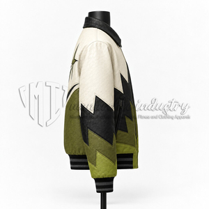 Blouson Bomber en Cuir Vintage Personnalisé pour Homme, Veste Patchwork Color Block Tendance - Product Image 5