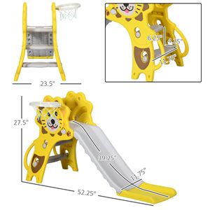 Scivolo per Bambini 2-in-1 con Design Leone Giallo e Canestro da Basket per Interni, Struttura da Gioco per Arrampicata per Bambini da 18-36 Mesi - Product Image 3