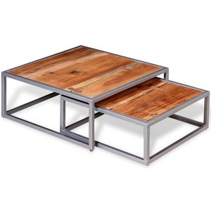 Solid Acacia Wood Two-Piece Coffee Table Set - Product Image 3