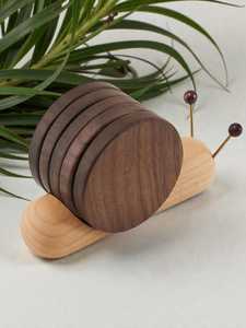 Dark Walnut Snail Coaster Set – Wooden Tea <b>Cup</b> & Mug <b>Mat</b> - Product Image 1