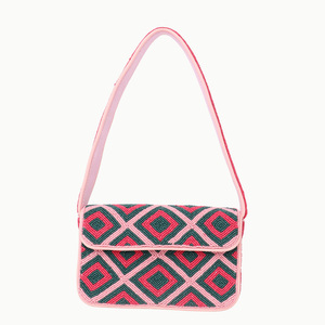Bohemian Multi Beaded Crossbody Bag With Geometric Embroidery Flap Closure Single Strap Pink <b>Green</b> Women Daily Use - Product Image 1