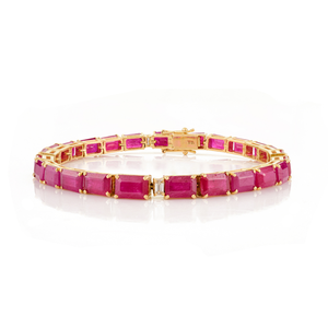 Exclusive Design Customized Gemstone 23.65ct. <b>Ruby</b> & Diamond Statement Tennis <b>Bracelet</b> Wedding Bridal Jewelry 18K Yellow Gold - Product Image 1