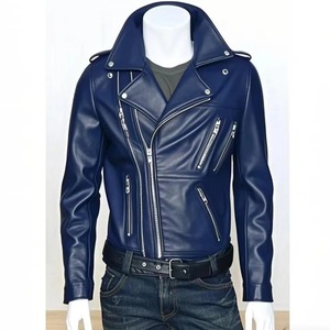 Veste de motard en cuir PU blanc pour homme, coupe ajustée, avec poches zippées, ceinture, col rabattable, mode automne-hiver - Product Image 5