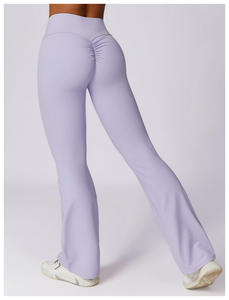 Mid Waist Flared Leg Yoga <b>Leggings</b> Plaid Pattern Full Length Seamless Four-Way Stretch Drawstring Closure Eco-Friendly Women's - Product Image 3