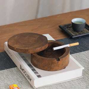 Cenicero de Madera Hecho a Mano con Tapa, Cenicero de Madera Maciza Estilo Zen Vintage - Product Image 2