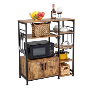 5-Tier Multifunctional Metal <b>Kitchen</b> Rack Bakers Microwave & Wine <b>Storage</b> Organizer Workstation Particleboard <b>Kitchen</b> <b>Storage</b> - Product Image 5