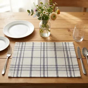 Set de table en tissu PET polyester tissé rayé moderne et durable fait à la main, imperméable, 20x14 pouces, gris et blanc, HILTEX Home - Product Image 2