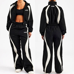 New 2026 Custom High Quality Contrast Panel Nylon Tracksuit Shell Set 2 Piece <b>Women</b> Windbreaker Tracksuit Zipper <b>jacket</b> & Pants - Product Image 1