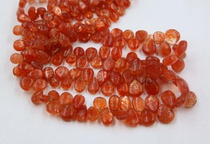 ลูกปัดหินซันสโตนสีส้มธรรมชาติทรงหยดน้ำแบบเรียบสำหรับทำเครื่องประดับ - Product Image 5