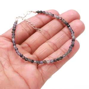 สร้อยข้อมือลูกปัดพลอยไอโอไลต์ทรงกลมเจียระไนธรรมชาติ ขนาด 3 มม. สร้อยข้อมือหินทำมือแบบเรียบง่ายสำหรับผู้หญิงและผู้ชาย ราคาขายส่งจำนวนมาก - Product Image 3