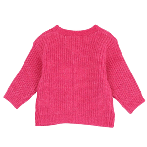 Cárdigan de punto rosa intenso para bebé, suéter de algodón suave de manga larga con botones al frente para recién nacidos, bebés y niñas pequeñas - Product Image 2