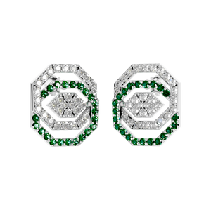 Trendy Elegant <b>Stud</b> <b>Earrings</b> for Women Sterling Silver with Natural <b>Emerald</b> Gemstone & Diamond for Party or Gift - Product Image 2