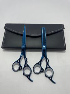 Professional Sharp Blue Titanium Coated Stainless Steel Barber Scissors 6.0 Inch <b>Long</b> Hair Cutting <b>Shears</b> Salon Barber Set - Product Image 1