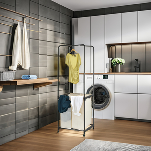 Meilleure vente en gros MIT Taiwan stockage domestique fabricant nouveaux produits de lessive panier à linge en métal chariot avec cintres - Product Image 1