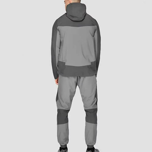 Ensemble de survêtement gris pour homme, à blocs de couleur, avec capuche et fermeture éclair, manches longues, sportif, séchage rapide, deux pièces, pour l'automne - Product Image 2