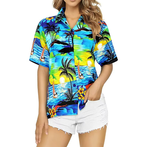 Camisa Hawaiana Azul de Manga Corta con Bolsillo Frontal, Estilo Casual, Temática Tropical Aloha, para la Playa, Venta al Por Mayor - Product Image 1
