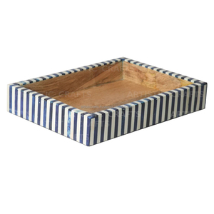 Plateau d'incrustation en os rectangulaire vintage fait à la main, design à rayures blanches vertes, décoration de table de service en bois écologique pour la maison - Product Image 3