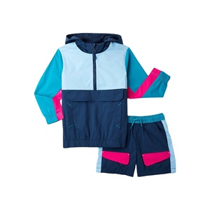 Trending Nylon Windbreaker Shorts <b>Set</b> for Men Women Zipperup Color Block Outfit with Hood <b>Plus</b> <b>Size</b> Waterproof Print Spring Work - Product Image 1