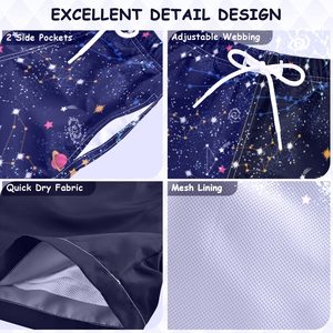 Pantalones cortos con estampado espacial azul para hombre, con constelaciones y planetas, de secado rápido, con cordón, ropa de baño informal - Product Image 2