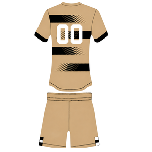 Ensemble short et maillot de rugby beige et noir à manches courtes, col rond, rayé, uniforme d'équipe personnalisé, respirant, pour l'entraînement et la performance athlétique - Product Image 2