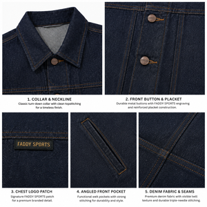 Veste en jean vintage pour homme, coupe lourde, délavée foncée, avec logo personnalisé, style workwear, veste de camionneur, streetwear d'extérieur, manteau oversize - Product Image 4