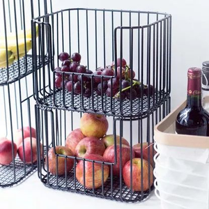 Panier de rangement en fil métallique noir avec poignées, empilable, organisateur de garde-manger de cuisine - Product Image 3