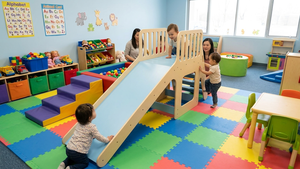 Wooden <b>Slide</b> For Kids Indoor Playset With Blue Surface And Stairs For Home Use - Product Image 2