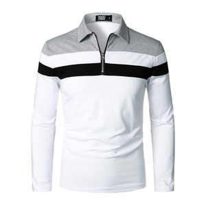 Men’s Long Sleeve Polo Shirt Casual Slim Fit Shirts Contrast Color <b>Patchwork</b> T Shirts Cotton <b>Tops</b> - Product Image 1