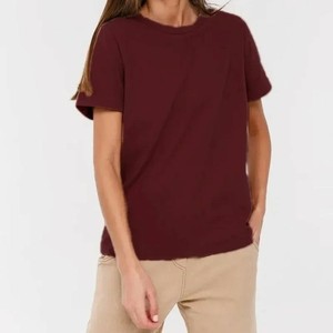 T-shirt en coton bleu clair pour femme, col rond, coupe ample, décontracté, manches courtes, couleur unie, respirant, jersey, pour le printemps et l'été - Product Image 2