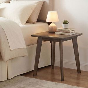 17\" <b>Walnut</b> Finish Solid Rubber Wood Square Side <b>Table</b> Elegant End <b>Table</b> for Living Room or Bedroom-Nightstand - Product Image 2