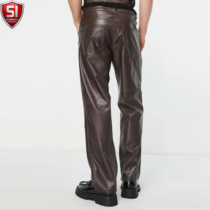 Pantalones de moto para hombre de cuero marrón, cortavientos, casuales, de corte recto, cintura alta, cierre de cremallera, bolsillos laterales, peso medio, para invierno - Product Image 4