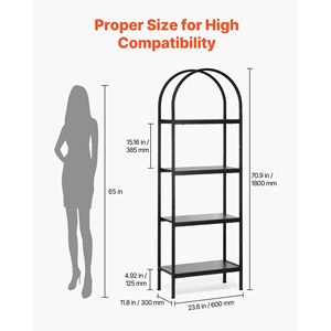 Libreria Aperta a 4 Ripiani con Struttura in Metallo Arcuata, Scaffali Portaoggetti, Stile Industriale, Espositore Autoportante per Libri - Product Image 3