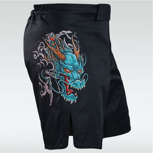 Shorts de sport décontractés pour hommes, noirs, à séchage rapide, avec imprimé brodé de personnages, taille élastique, taille mi-haute - Product Image 3