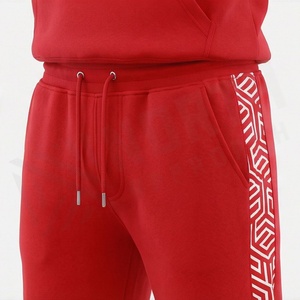 Ensemble de survêtement rouge à capuche pour homme, imprimé géométrique, manches longues, vêtements de sport décontractés avec poches à cordon, tenue d'automne - Product Image 6