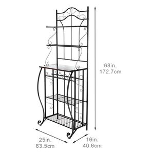 Scaffale da Cucina a 5 Ripiani in Metallo con Supporto per Microonde, Portabottiglie e Postazione di Lavoro - Nero (63,5 cm x 40,6 cm x 15,2 cm) - Product Image 4