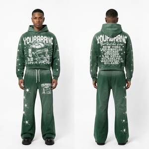 Ensemble de survêtement unisexe Glory Summer Sport, streetwear décontracté, écologique, 2-en-1, 100% coton, lavage à l'acide, impression unie, sweats à capuche - Product Image 1
