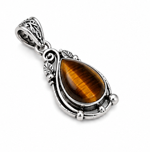 Pendentif en argent œil de tigre naturel, collier en argent sterling, bijoux en pierre précieuse marron, pendentif bohème pour homme et femme - Product Image 3