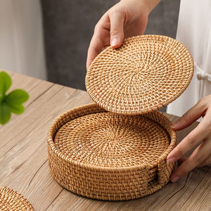 BOHO Rattan Trivet Mats And Pads <b>Table</b> <b>Protectors</b> Farmhouse Handwoven Rattan Trivet Placemats - Product Image 4